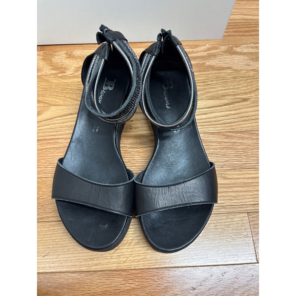 Browns Italy Black Leather Rhinestone Ankle Strap Platform Sandals Size 38